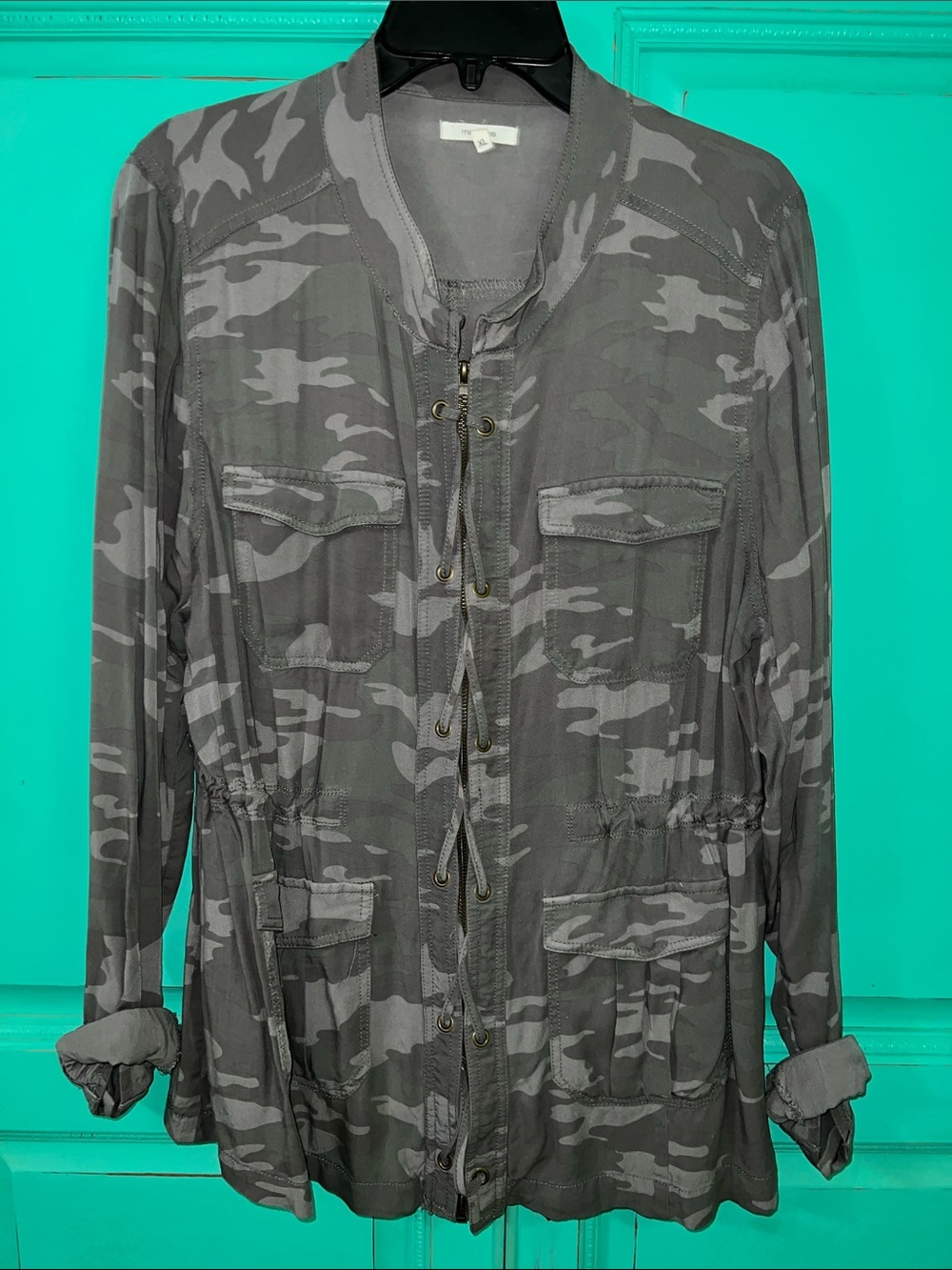 Maurices Gray Camouflage Button-Front Casual Shirt Jacket